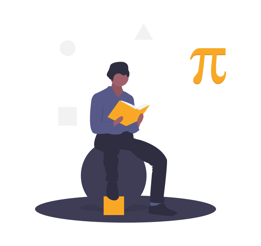 a boy reading with a PI symbol